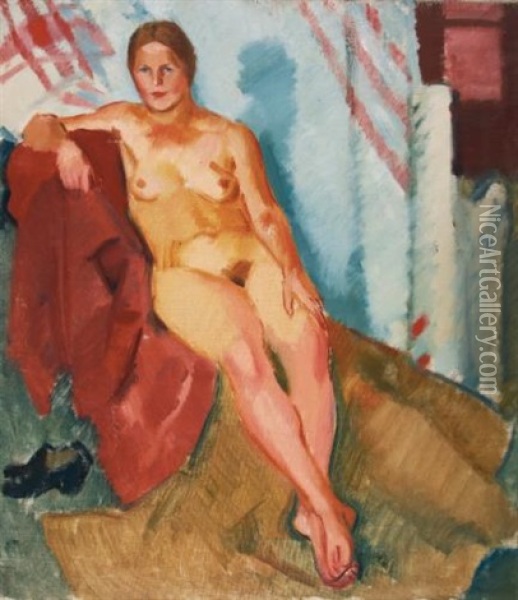 Model On A Red Textile Oil Painting - Nikolai Andreevich Tyrsa