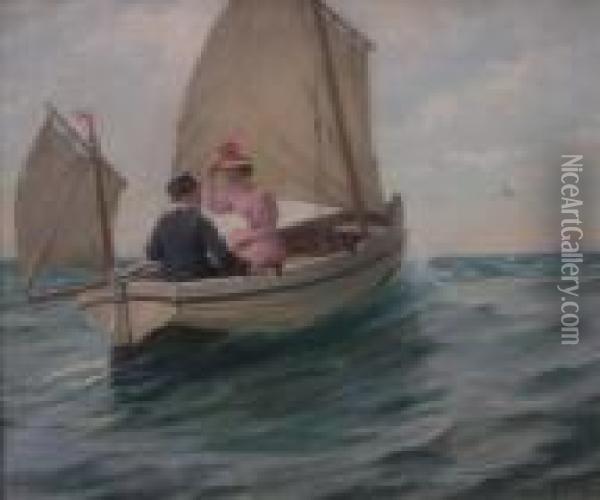 Avictorian Lady And Companion In A Sailing Boat Oil Painting - Phillip Richard Morris