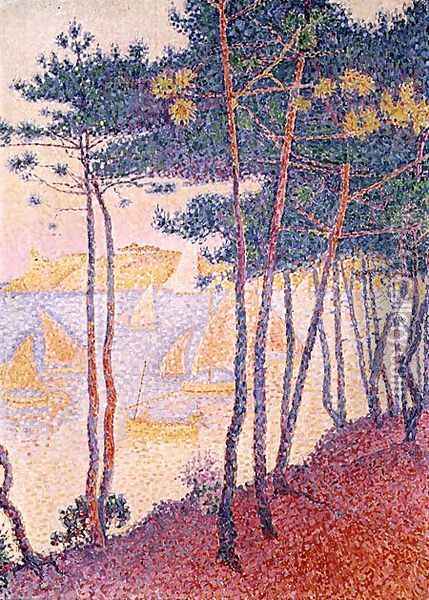 Sailing boats and pine trees, 1896 Oil Painting - Paul Signac