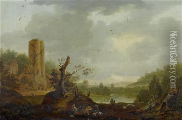 Peasant Couple Resting Before A Ruin Oil Painting - Nicolaes Berchem