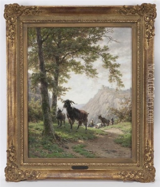 Untitled (goat Herd On The Hillside) Oil Painting - Andre Plumot