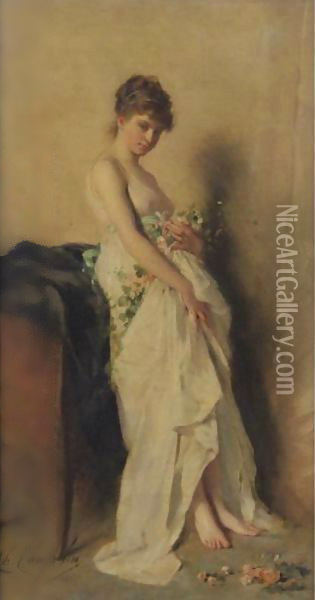Girl With Garland Of Flowers Oil Painting - Charles Chaplin