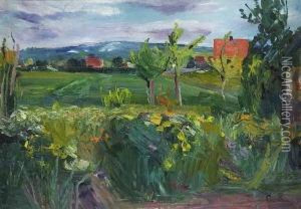 Bauerngarten. Oil Painting - Otto Reiniger