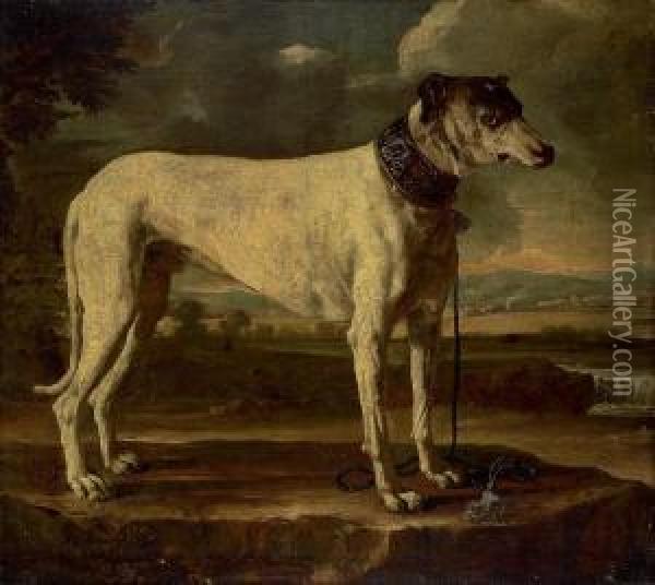 A Hound In A Landscape Oil Painting - Michele Pace Del (Michelangelo di) Campidoglio