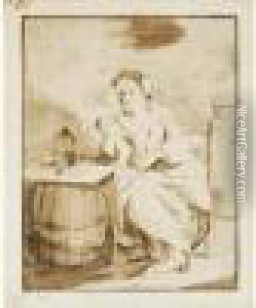 Deux Etudes De Personnages : Femme Fumant La Pipe 
Homme A La Cape Oil Painting - Cornelis (Pietersz.) Bega