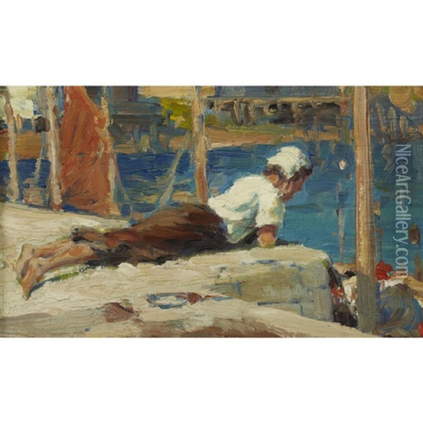 Child At A Dock Oil Painting - Farquhar McGillivray Strachen Knowles