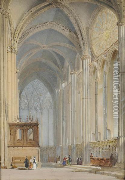 Figures In A Cathedral Interior Oil Painting - Thomas, Captain Hastings