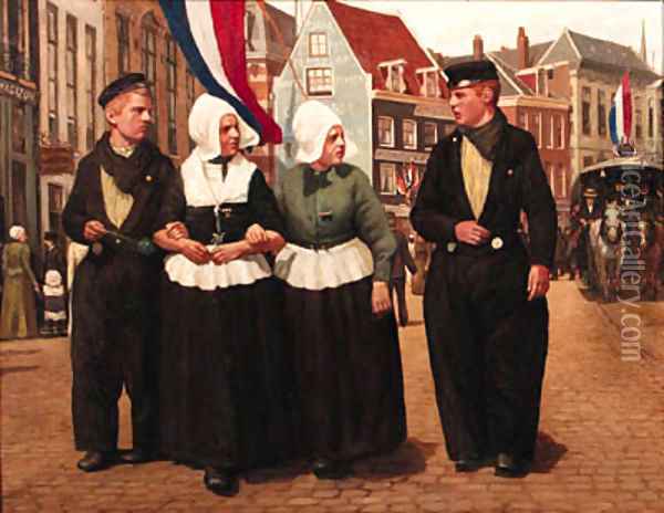 Koninginnedag, Amsterdam Oil Painting - Dutch School
