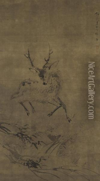 Deer Oil Painting - Gao Qipei