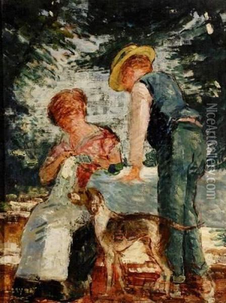 La Couture Dans Le Jardin Oil Painting - Louis Leydet
