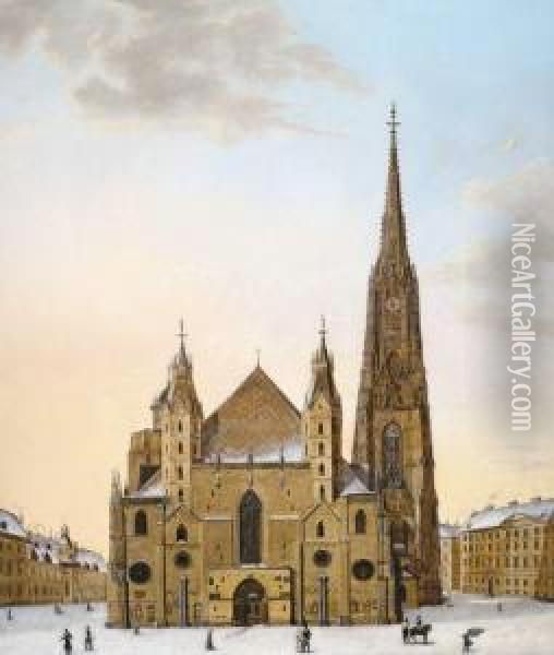 Der Wiener Stephansdom Im Winter Oil Painting - Karl Wenzel Zajicek