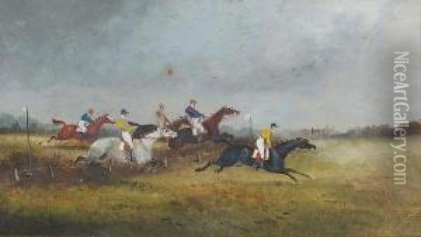 Horse Racing Over A Jump Oil Painting - Philip H. Rideout
