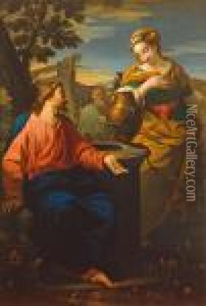 Christ And The Samaritan Woman At The Well. Oil Painting - Aureliano Milani