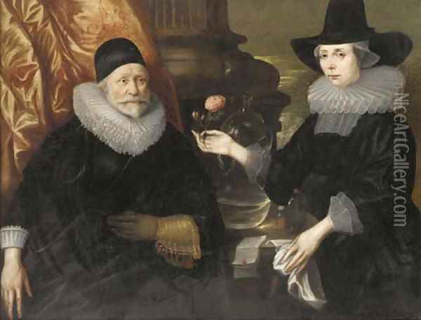 Double portrait of a lady and gentleman Oil Painting - Cornelius Janssens Van Ceulen
