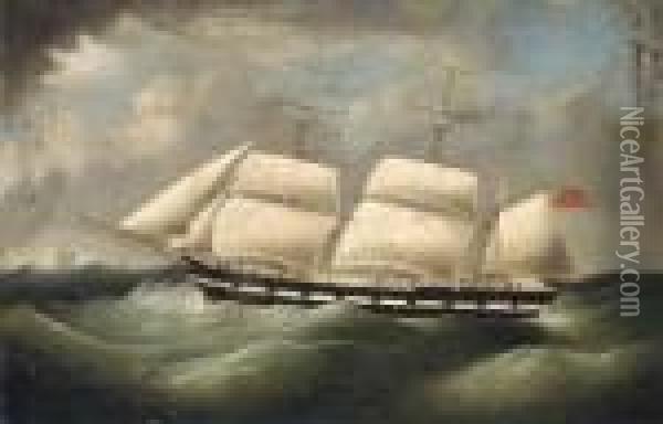 A Merchantman Under Reduced Sail In Heavy Seas Oil Painting - Richard Barnett Spencer