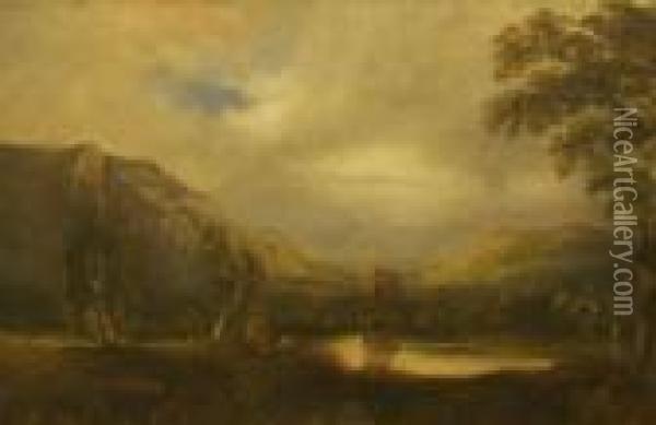 Mountainous Landscape With Lake Oil Painting - Anthony Vandyke Copley Fielding