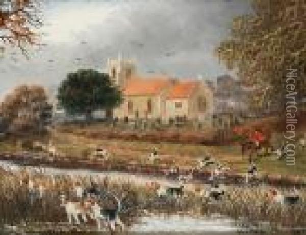 Ashow Church, Stoneleigh; The Road Tobaggington, A Pair Oil Painting - Sylvester Martin