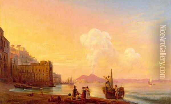 Naples With A Poet Amongst Fishermen Oil Painting - Ivan Konstantinovich Aivazovsky