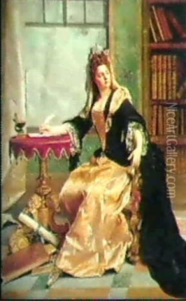 Interieurszene: Vornehme Dame In Ihrem Schreibsalon Oil Painting - Gustave Jean Jacquet