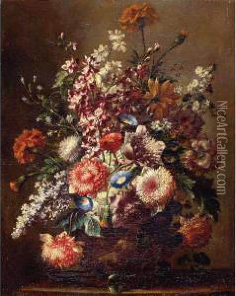 Still Life Of Flowers In A Vase Oil Painting - Karel Van Vogelaer, Carlo Dei Fiori