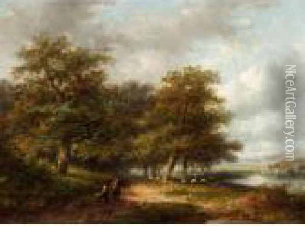 Travellers In A River Landscape Oil Painting - Jan Evert Morel