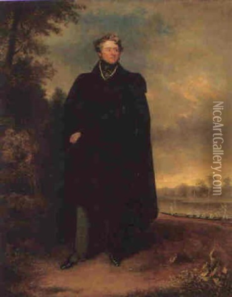 Portrait Of William Lamb, 2nd Viscount Melbourne, Small Full-length, Standing In A Landscape... Oil Painting - John Gooch