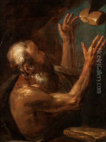 Der Heilige Hieronymus Wird Von Einem Raben Ernahrt Oil Painting - Gioacchino Assereto
