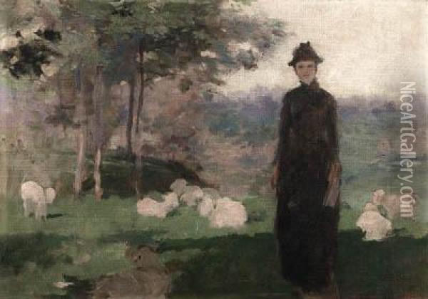 Shepherdess Oil Painting - Arthur Bowen Davies