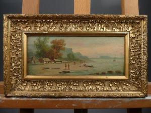 Hermitage Au Bord De L'eau Avec Vaisseaux Oil Painting - A. Martin