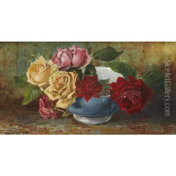 Winter Roses, Victoria, B.c. Oil Painting - Thomas Mower Martin