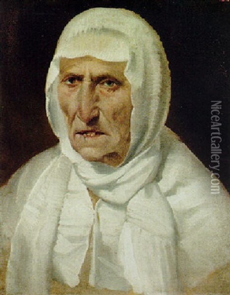 Bust Of A Woman Wearing A White Shawl Oil Painting - Bartolomeo Passarotti