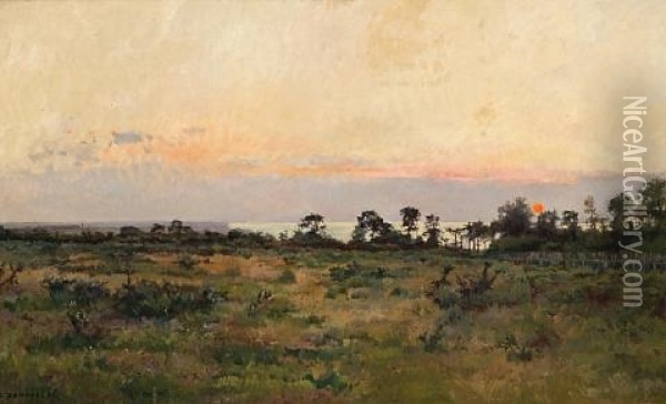 The French Coastline At Sunset Oil Painting - Pierre Emmanuel Eugene Damoye
