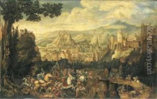 A Landscape With The Conversion Of Saint Paul On The Road Todamascus Oil Painting - Herri met de Bles