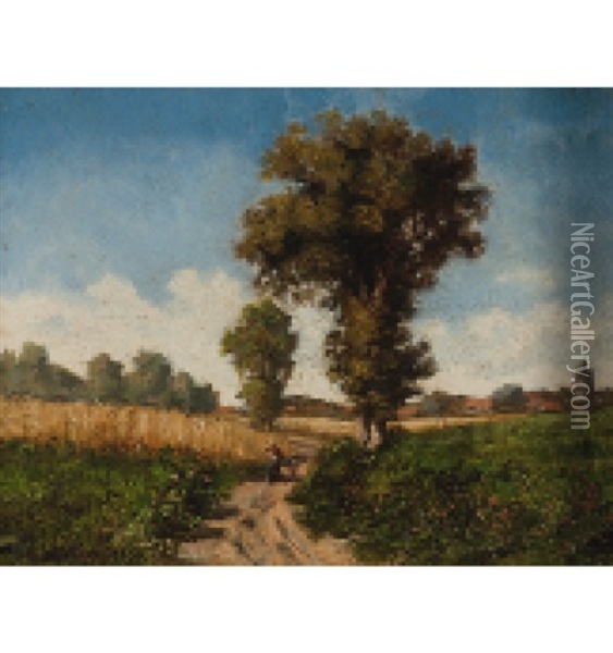 Sommerliche Landschaft Mit Spaziergangern Oil Painting - Emile-Adelard Breton