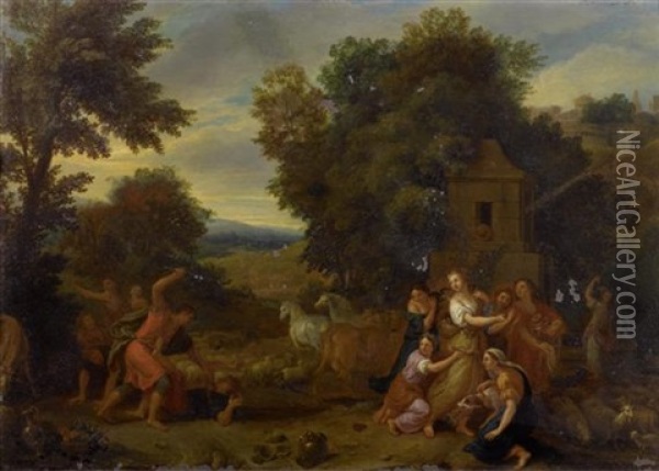 Moses, Der Die Hirten Vom Brunnen Von Midian Vertreibt Oil Painting - Francisque Millet