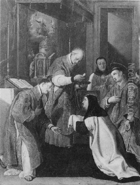 La Communion De Sainte-therese D'avila Oil Painting - Louis Gabriel Blanchet