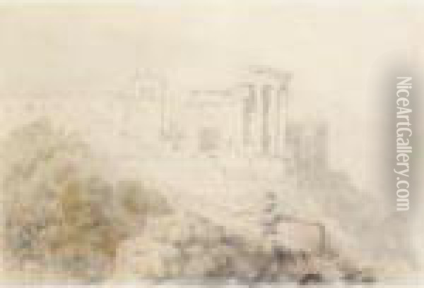 Temple Of Vesta, Tivoli Oil Painting - David Roberts