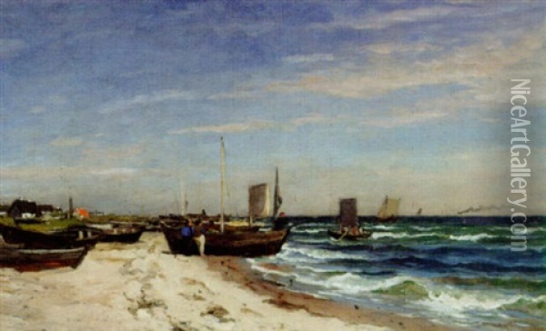 Strandmotiv Med Fiskebatar Oil Painting - Wilhelm von Gegerfelt