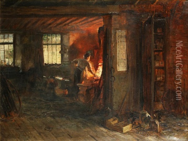 The Blacksmith's Forge Oil Painting - George Ogilvy Reid