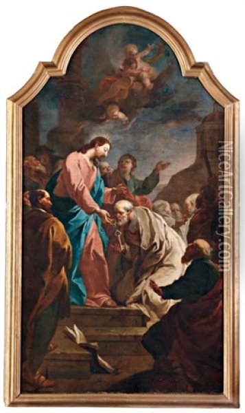 Jezus Atadja Szent Peternek Az Egyhaz Kulcsait Oil Painting - Felix Ivo Leicher