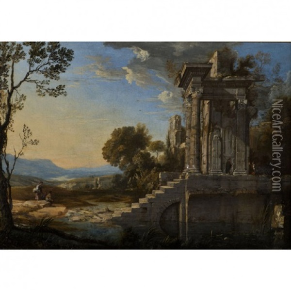 Paysage De Ruines Avec Un Grand Escalier Oil Painting - Pierre Patel