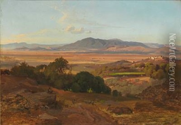 Southern European Mountain Landscape Oil Painting - Ludwig Heinrich Theodor (Louis) Gurlitt