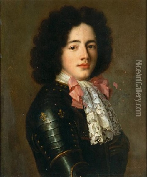 A Portrait Of Louis De Bourbon, Comte De Vermandois, In Armor, Half-length Oil Painting - Pierre Mignard the Elder