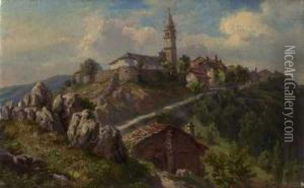 Das Dorf Canzano Am Karsten Bei Triest Oil Painting - Jan Trentan-Havlicek