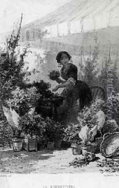 The Flower Seller mid 19th century Oil Painting - Adolphe Mouilleron