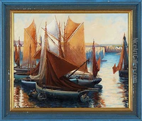 Belebter Hafen Oil Painting - Etienne Bouille