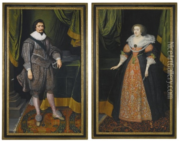Portrait Of Frederick I, King Of Bohemia (1596-1632); Portrait Of Elizabeth Stuart, Daughter Of James I And Queen Of Bohemia (1596-1662) Oil Painting - Michiel Janszoon van Mierevelt
