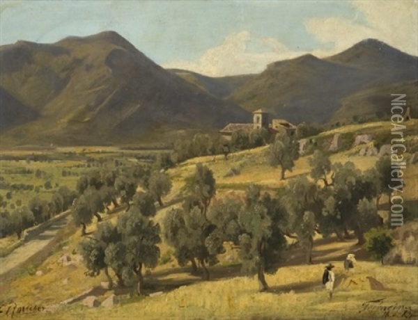 Vue De Terracina, Italie Oil Painting - Carl Johann Friedrich Adolf Roetteken