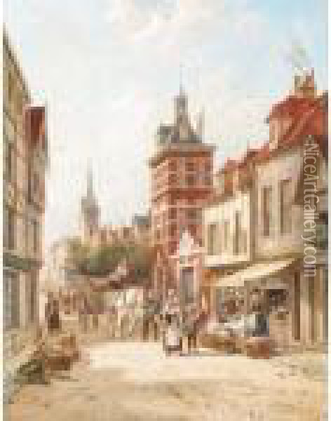 Dutch Street Scene Oil Painting - William Raymond Dommersen