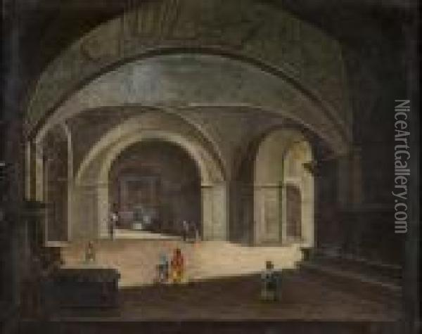 Cripta Di Basilica Con Celebrazione Religiosa E Devoti In Preghiera Oil Painting - Francois-Marius Granet